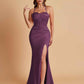 Sexy Soft Satin Mermaid Spaghetti Straps Side Slit Floor-Length Bridesmaid Dresses