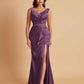Elegant V Neck Soft Satin Side Slit Floor-Length Mermaid Bridesmaid Dresses