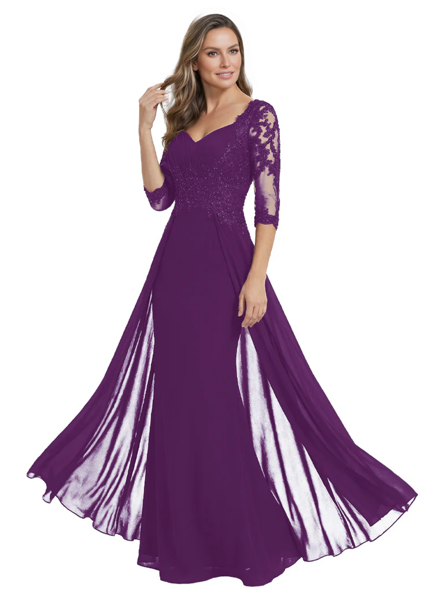 Luxury Burgundy Formal Dress Embroidered Lace Bodice Flowy Chiffon Gown 2026