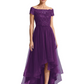 Formal High-Low Mother of the Bride Gown Short Sleeve Lace Maxi Dress with Tiered Skirt