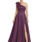 Luxury Bow Black Formal Dress One-Shoulder A-Line Gowns with Sexy Side Slit 2026