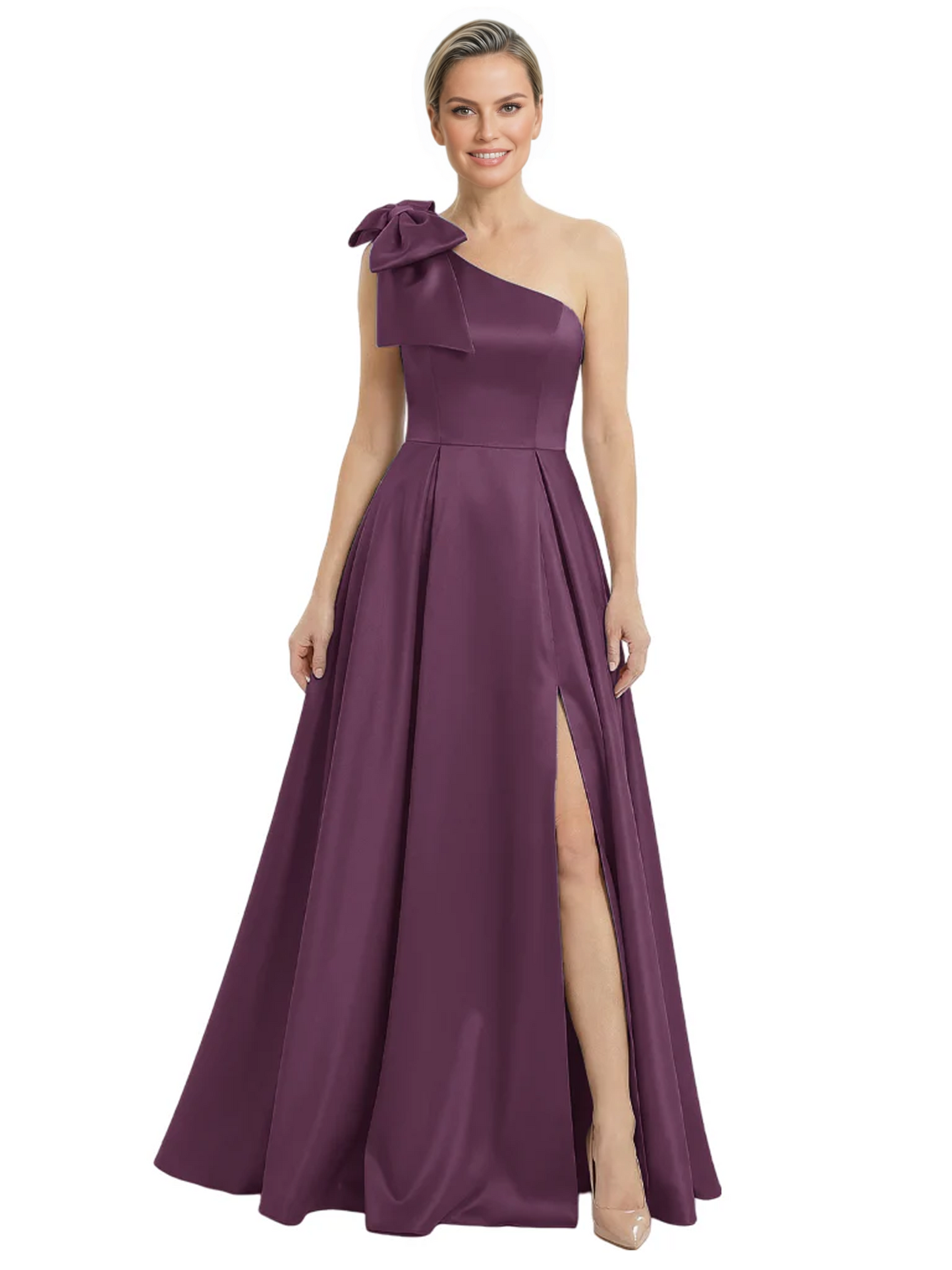 Luxury Bow Black Formal Dress One-Shoulder A-Line Gowns with Sexy Side Slit 2026