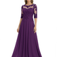 Illusion Neck Mother of the Bride Dress Half Sleeve Lace Applique Gowns Chiffon