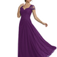 Long A-line Chiffon Short Sleeves Mother of the Brides Dresses Lace Wedding