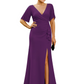 Elegant Evening Gown Trending V-Neck & Ruffle Detail Mother of Bride Outfits Slit