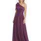 One-Shoulder Mother of the Bride Dress Satin Gown with Bow Ruched Empire Waist