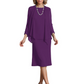 3 PCS Knee-Length Mother of Bride Dresses Prom Dress Evening Dress with Sheer Sleeves and Jacket