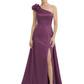 One Shoulder Mother of the Bride Dress with 3D Floral Detail Formal Dress A-Line Gowns with Slit