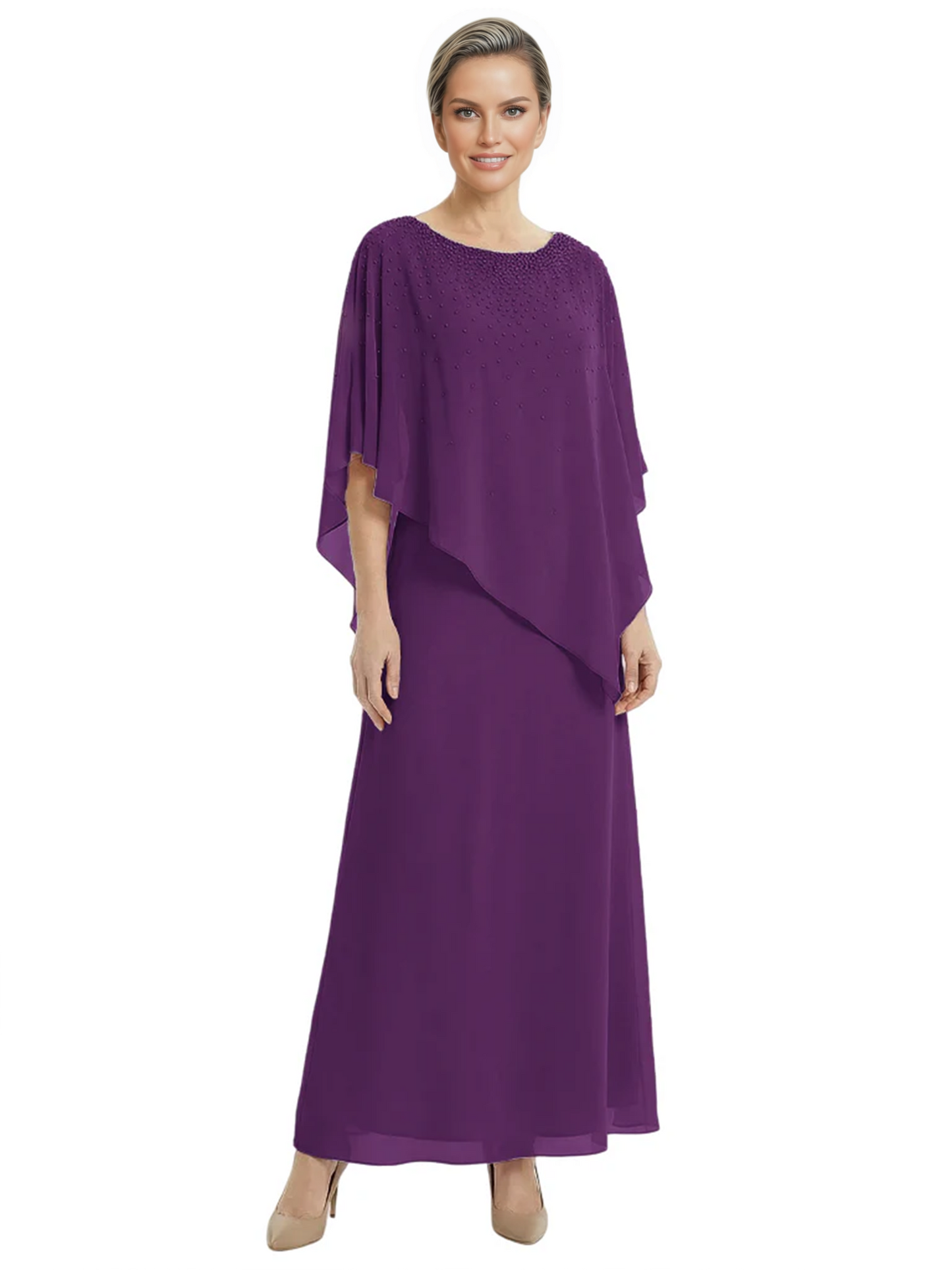 Elegant Mother of Bride Dresses Evening Gowns Trending 2026 Styles with Asymmetric Cape