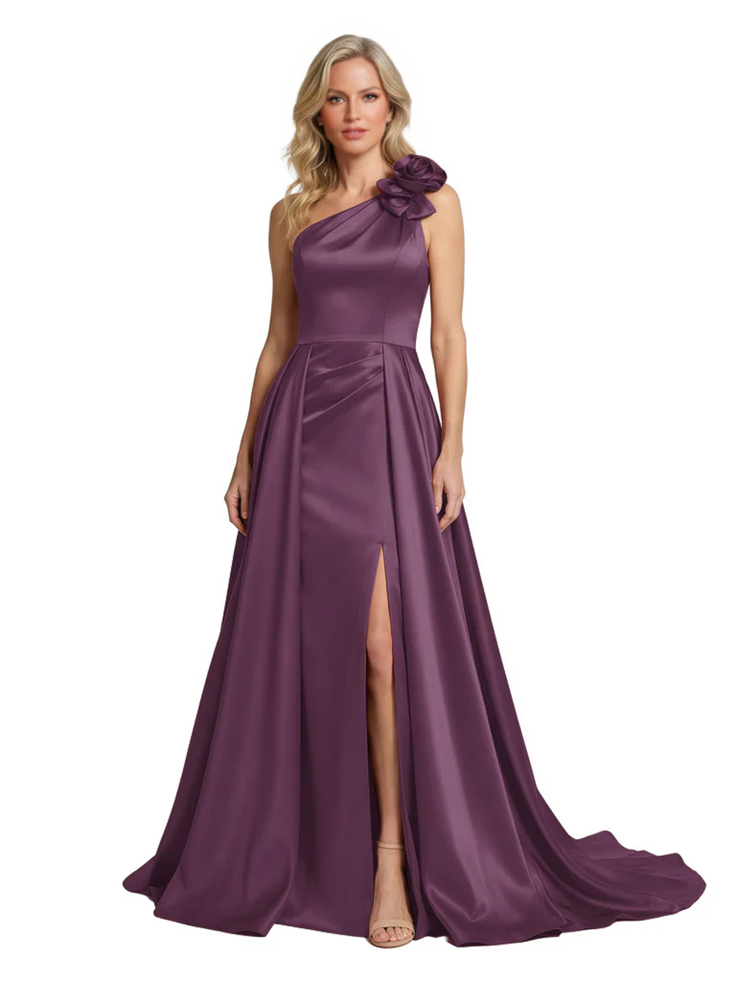 One Shoulder Sleeveless Mother of the Brides Dresses Floor Length Slit With Train