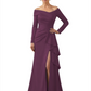 Elegant Mother of the Groom Dress Cascading Ruffle Satin Gown with High Slit Long Sleeves
