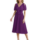 Wedding Formal Dress V-Neck Pleated Chiffon Gown with 3D Flower Accent Knee Length