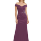 Off Shoulder Mother of the Bride Dress Beaded Waist Satin Gown Portrait Neckline