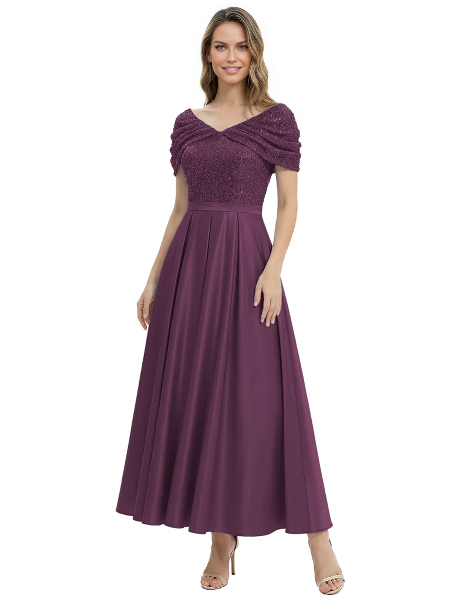 Luxury Formal Dress Sparkling Sequin Top Mother of Bride Dress Silk Satin A-Line Gowns