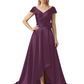 Off Shoulder Mother of the Bride Dress High-Low Satin Gown with Portrait Neckline