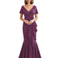 Satin Mother of the Bride Dress with Cascading Ruffles and Mermaid Tail V-Neck