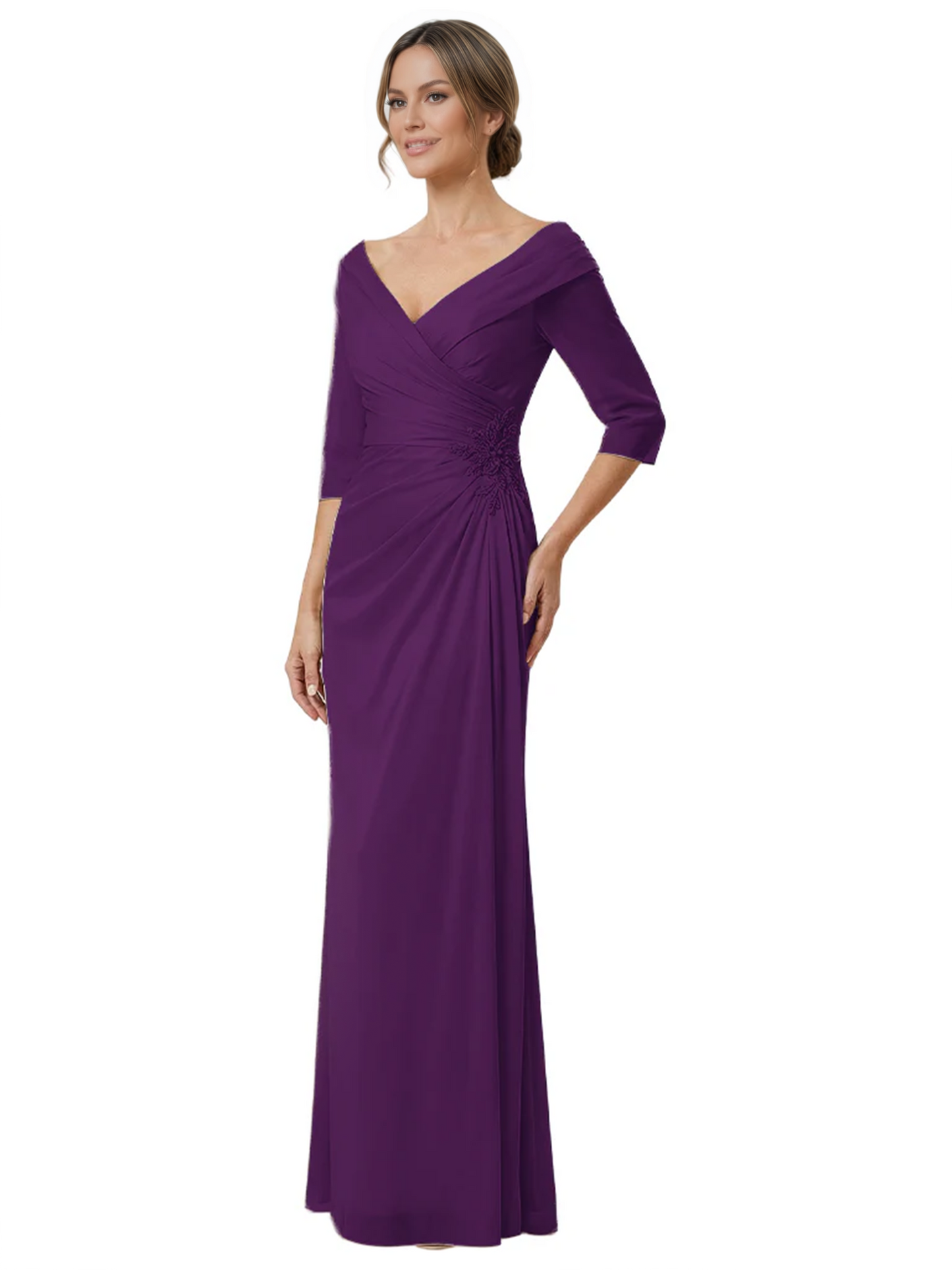 Elegant 3/4 Sleeve Mother of the Brides Dresses Mom Outfits Wedding Satin