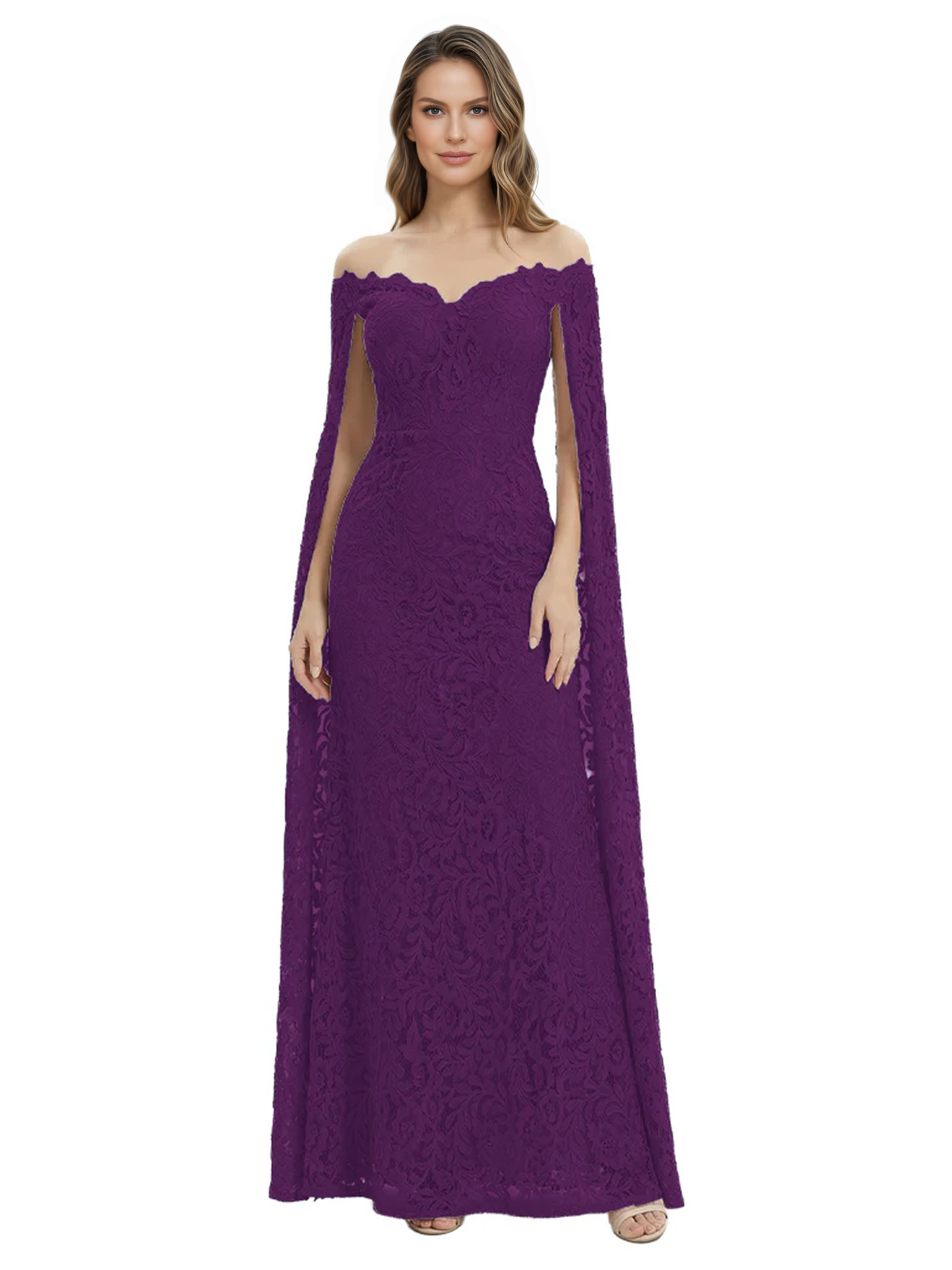 Elegant Mother of the Groom Gown Floral Lace Embroidered Formal Dress with Cape