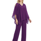 V-Neck Chiffon Mother of the Brides Dresses Plus Size Jacket Suits Wedding