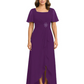 Formal High-Low Mother of the Bride Gown Sleeved Chiffon Maxi Dress Ruched Waist