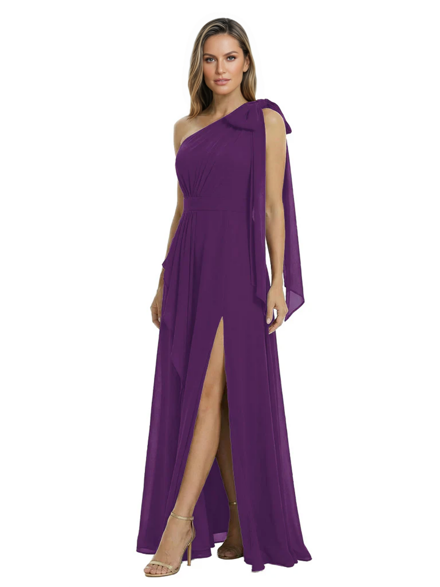 One-Shoulder Mother of the Bride Dress Chiffon Gown with Long Sash Detail