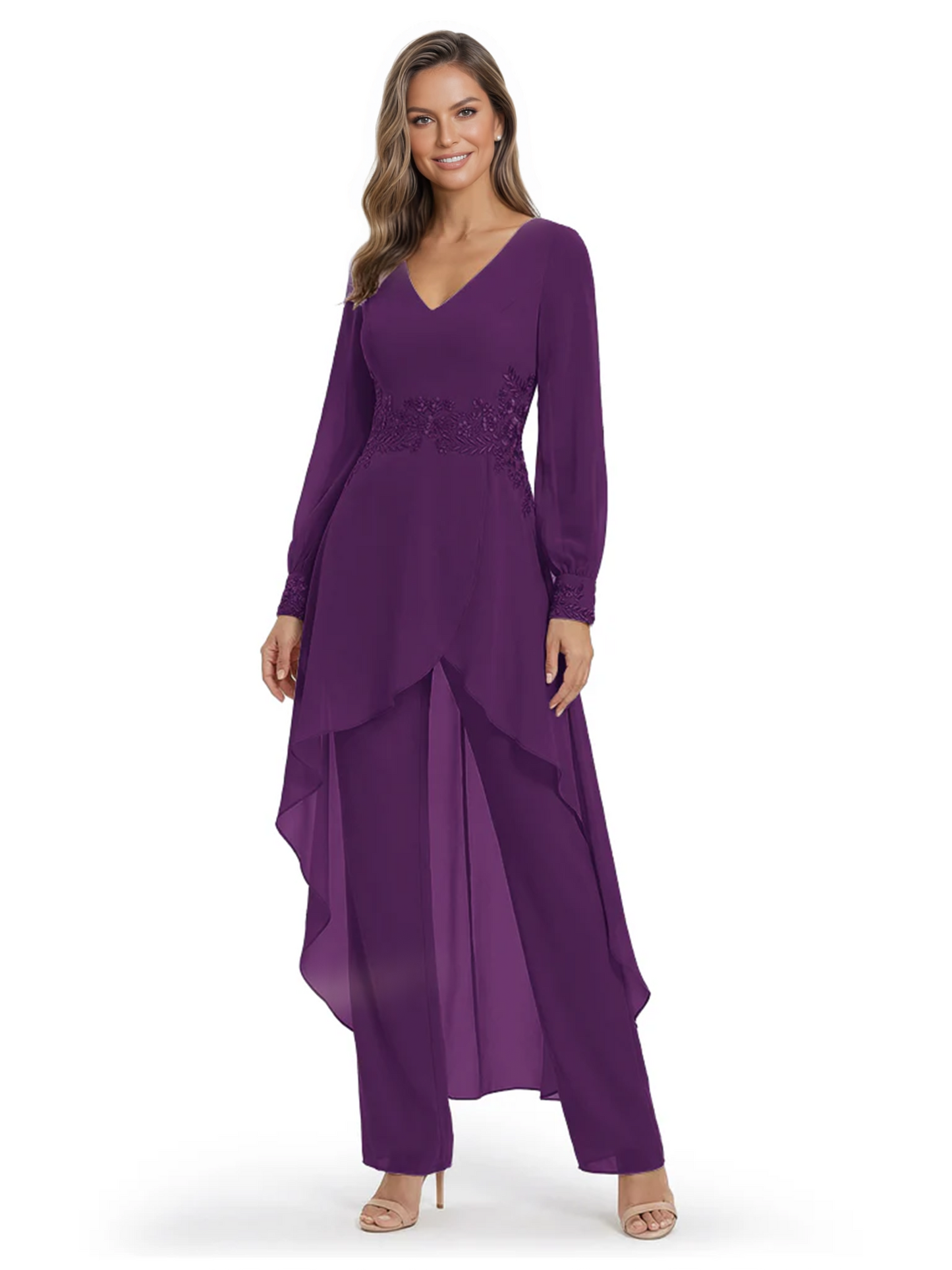 Luxury Black Formal Trousers Set High-Low Chiffon Top with Sparkling Beaded Detail