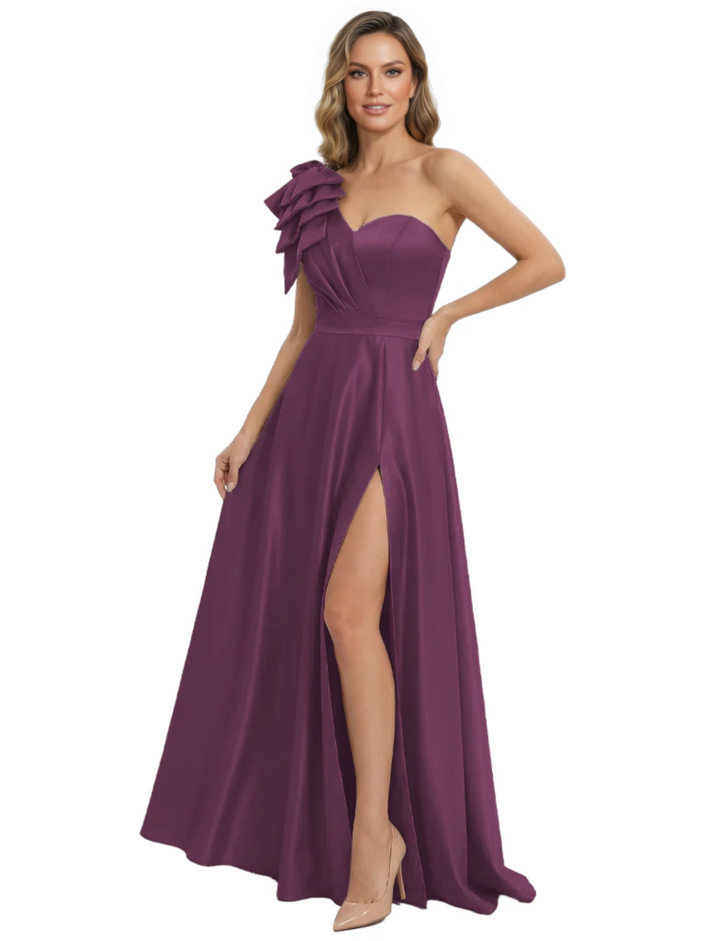 Elegant Mother of the Groom Dress A-Line Satin Formal Gown with High Slit Ruched Bodice