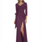 Elegant Evening Gowns Slit Trending Styles Satin Slit Formal Dress Cowl Neckline Gown Tie
