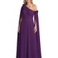 One Shoulder Mother of the Bride Dress Asymmetrical Cape Sleeve Gown with Floral