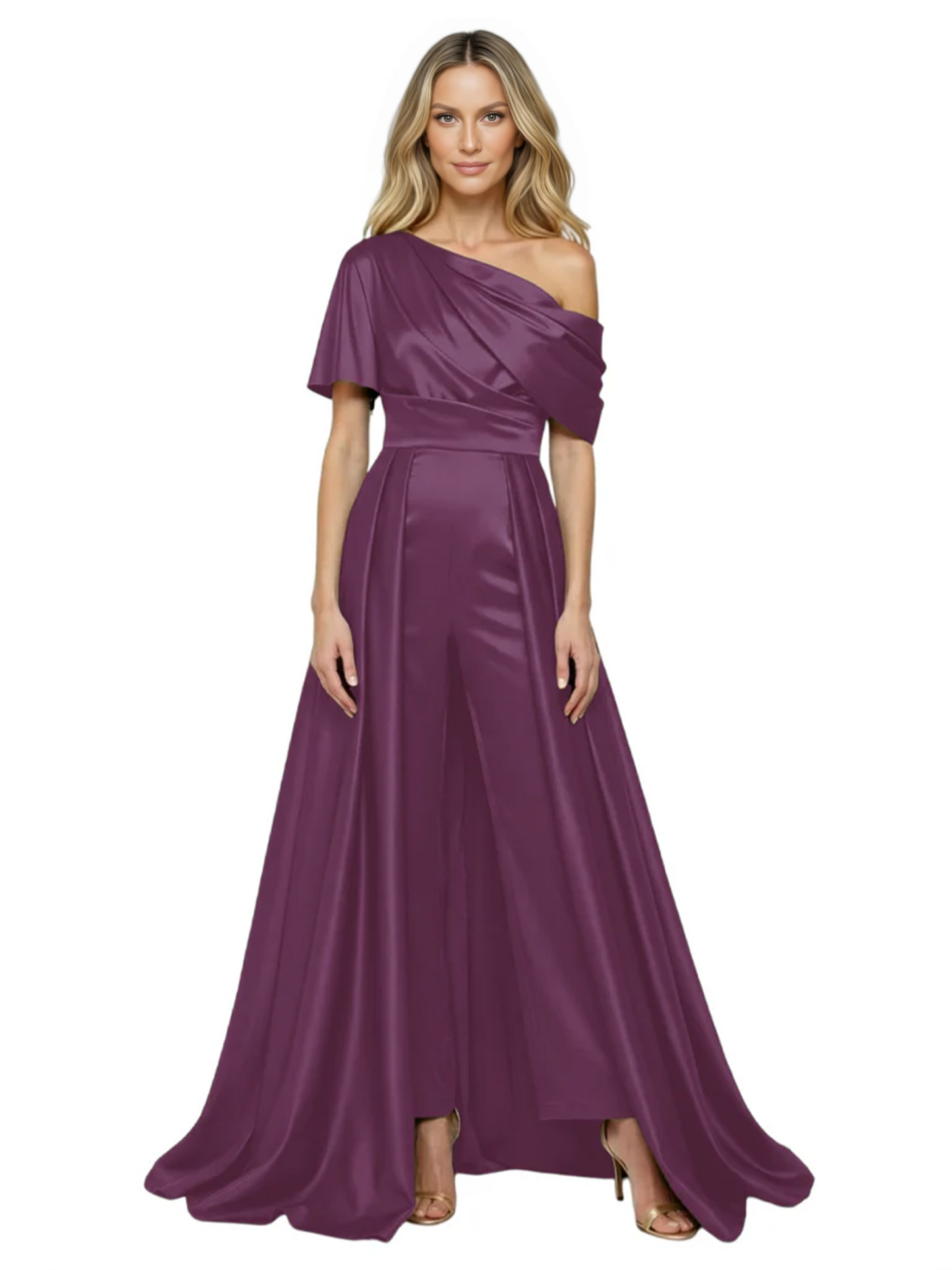 One Shoulder Mother of Bride jumpsuits Formal Gowns Floor Length Detachable Train
