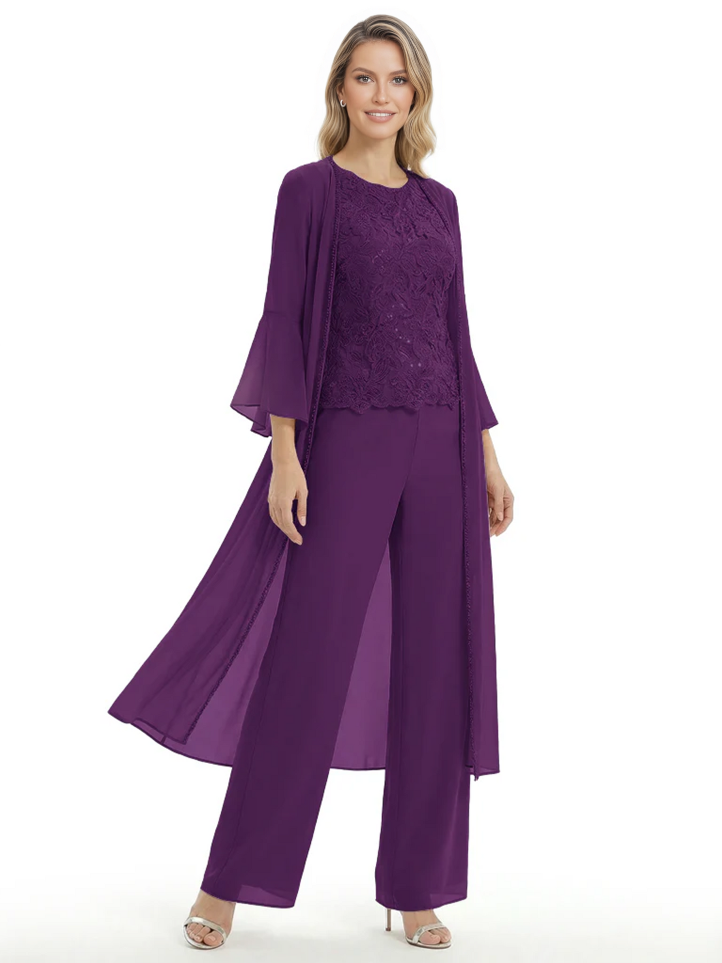 Elegant Pink 3-Piece Pant Set Trending 2026 Styles with Lace Wide-Leg Pants