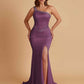 Sexy Soft Satin Mermaid One Shoulder Side Slit Beading Floor-Length Bridesmaid Dresses Online