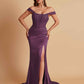 Sexy Soft Satin V-neck Off-the-shoulder Strapless Side-Slit Mermaid Bridesmaid Dresses