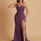 Elegant Soft Satin Mermaid V-neck Side Slit Floor-Length Bridesmaid Dresses Online