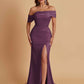 Elegant Soft Satin Mermaid Off Shoulder Asymmetrical Side Slit Floor-Length Bridesmaid Dresses
