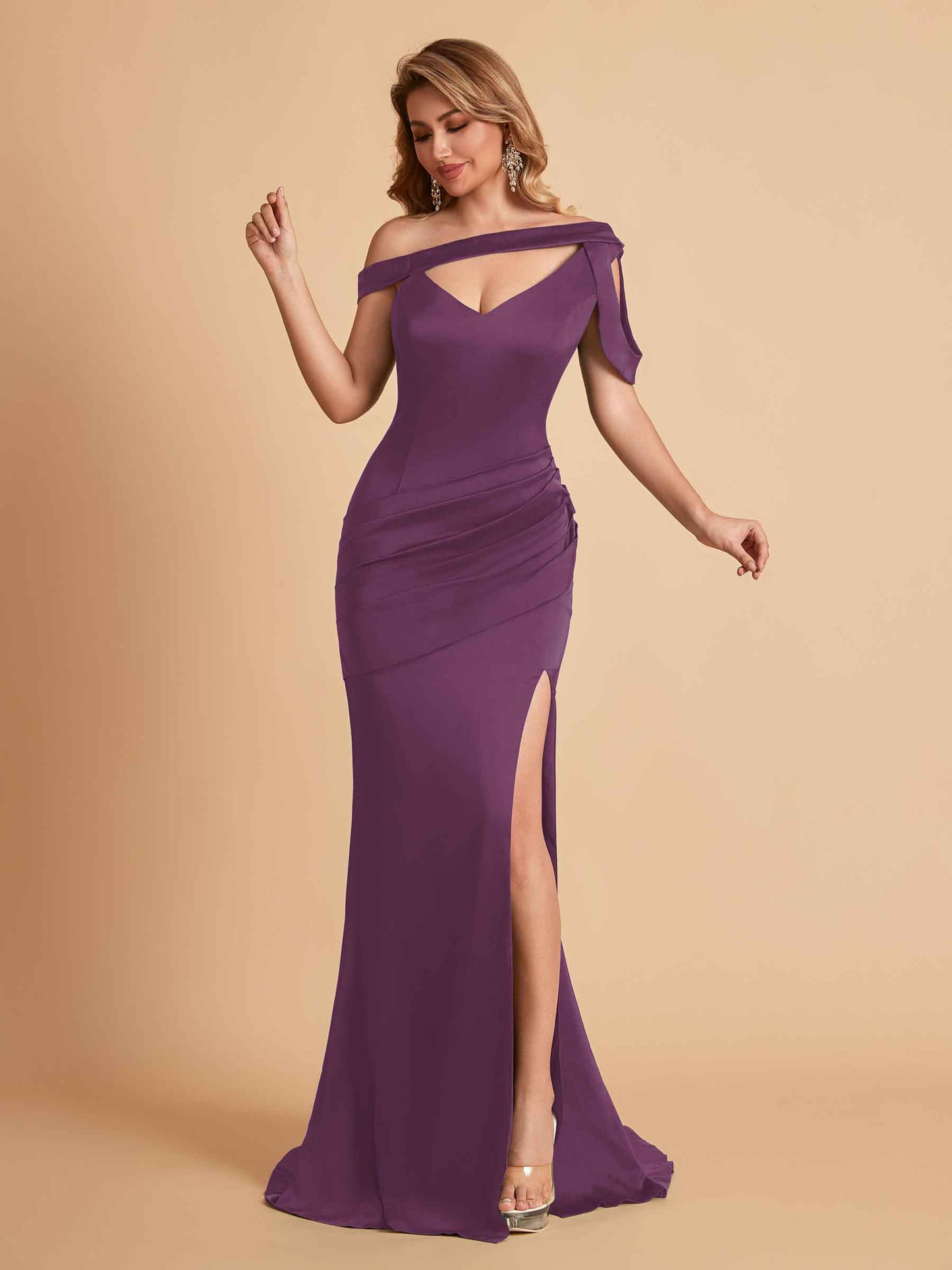 Sexy Soft Satin Unique V-Neck Side Slit Floor-Length Mermaid Bridesmaid Dresses Online