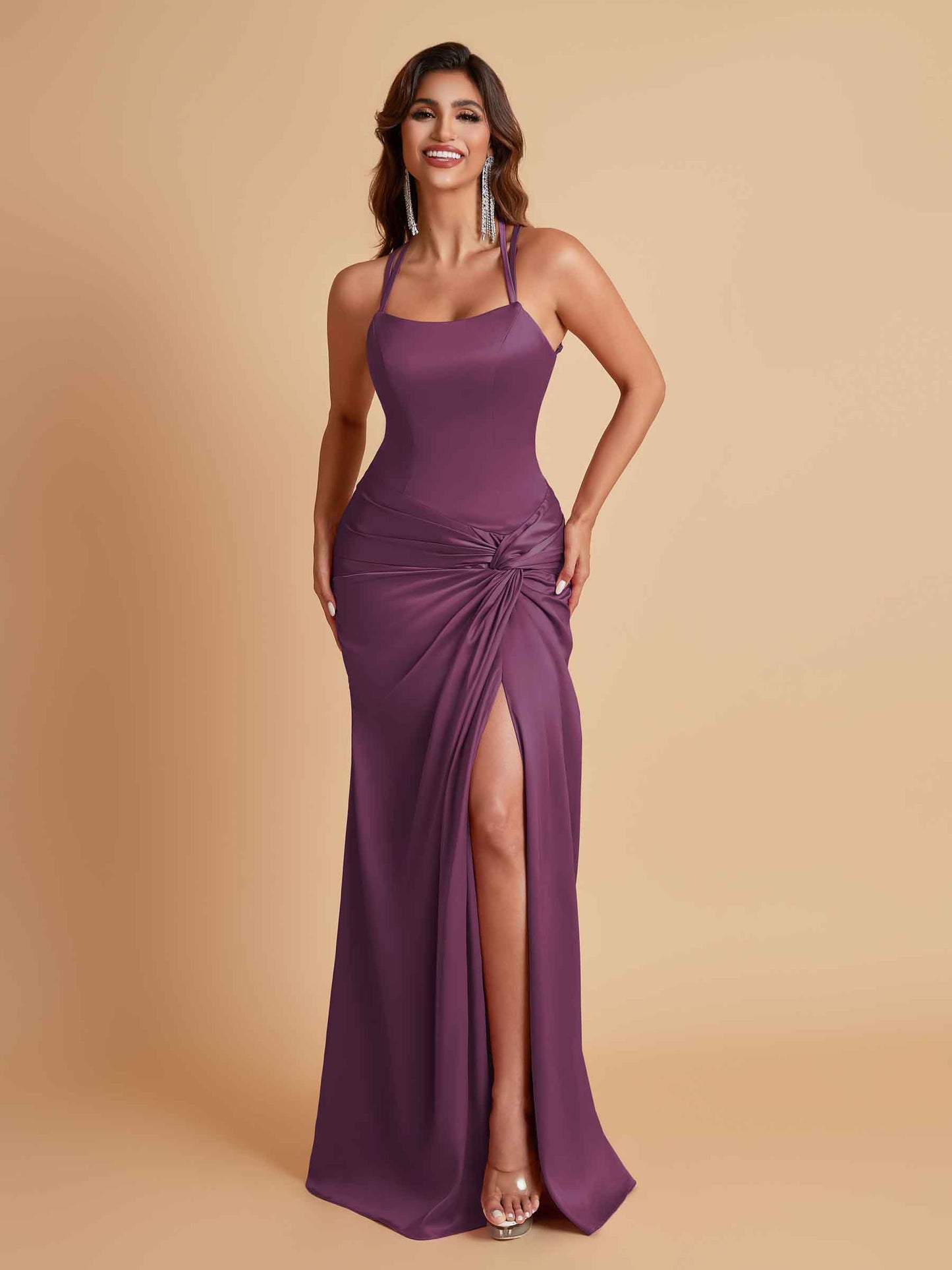 Gorgeous Square Criss Cross Soft Satin Side Slit Floor-Length Mermaid Bridesmaid Dresses