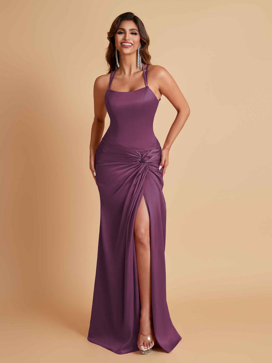 Gorgeous Square Criss Cross Soft Satin Side Slit Floor-Length Mermaid Bridesmaid Dresses