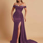 Gorgeous Soft Satin V-neck Off-the-Shoulder Side-Slit Mermaid Bridesmaid Dresses