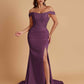 Elegant Soft Satin Mermaid Off Shoulder Side Slit Floor-Length Mermaid Bridesmaid Dresses