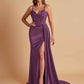 Sexy Soft Satin V-neck Spaghetti Strap Side-Slit Mermaid Bridesmaid Dresses