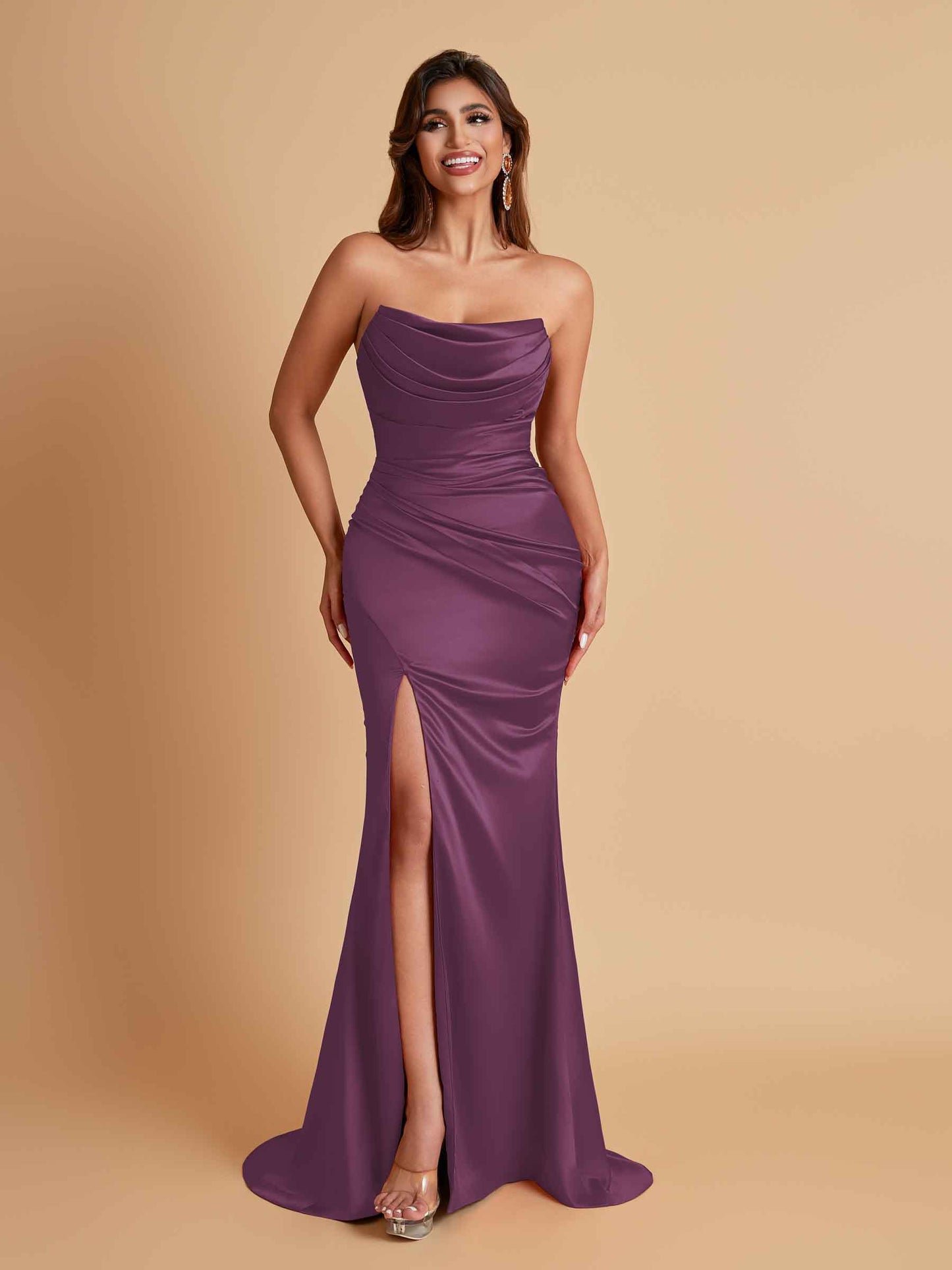 Sexy Soft Satin Mermaid Side Slit Floor-Length Mermaid Bridesmaid Dresses