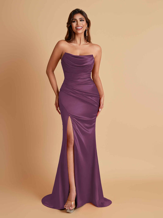 Sexy Soft Satin Mermaid Side Slit Floor-Length Mermaid Bridesmaid Dresses