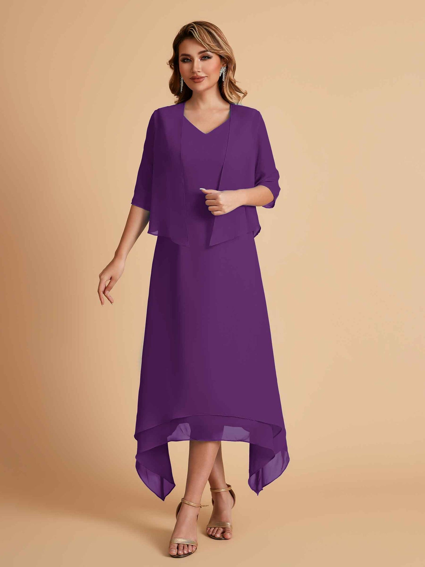 Elegant A-line Chiffon Short Sleeves Mother of the Brides Dresses Online