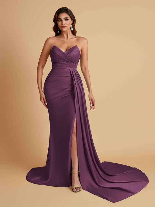 Sexy Soft Satin Mermaid V-neck Floor-Length Mermaid Bridesmaid Dresses