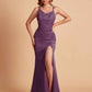 Sexy Satin V-neck Side Slit Mermaid Floor Length Bridesmaid Dresses