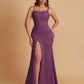 Sexy Soft Satin Mermaid Spaghetti Straps Side Slit Floor-Length Bridesmaid Dresses