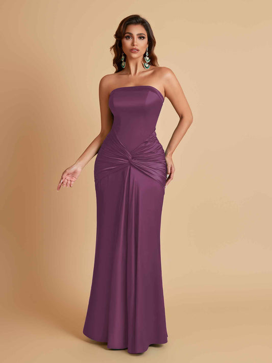 Sexy Soft Satin Mermaid Strapless Floor-Length Mermaid Bridesmaid Dresses