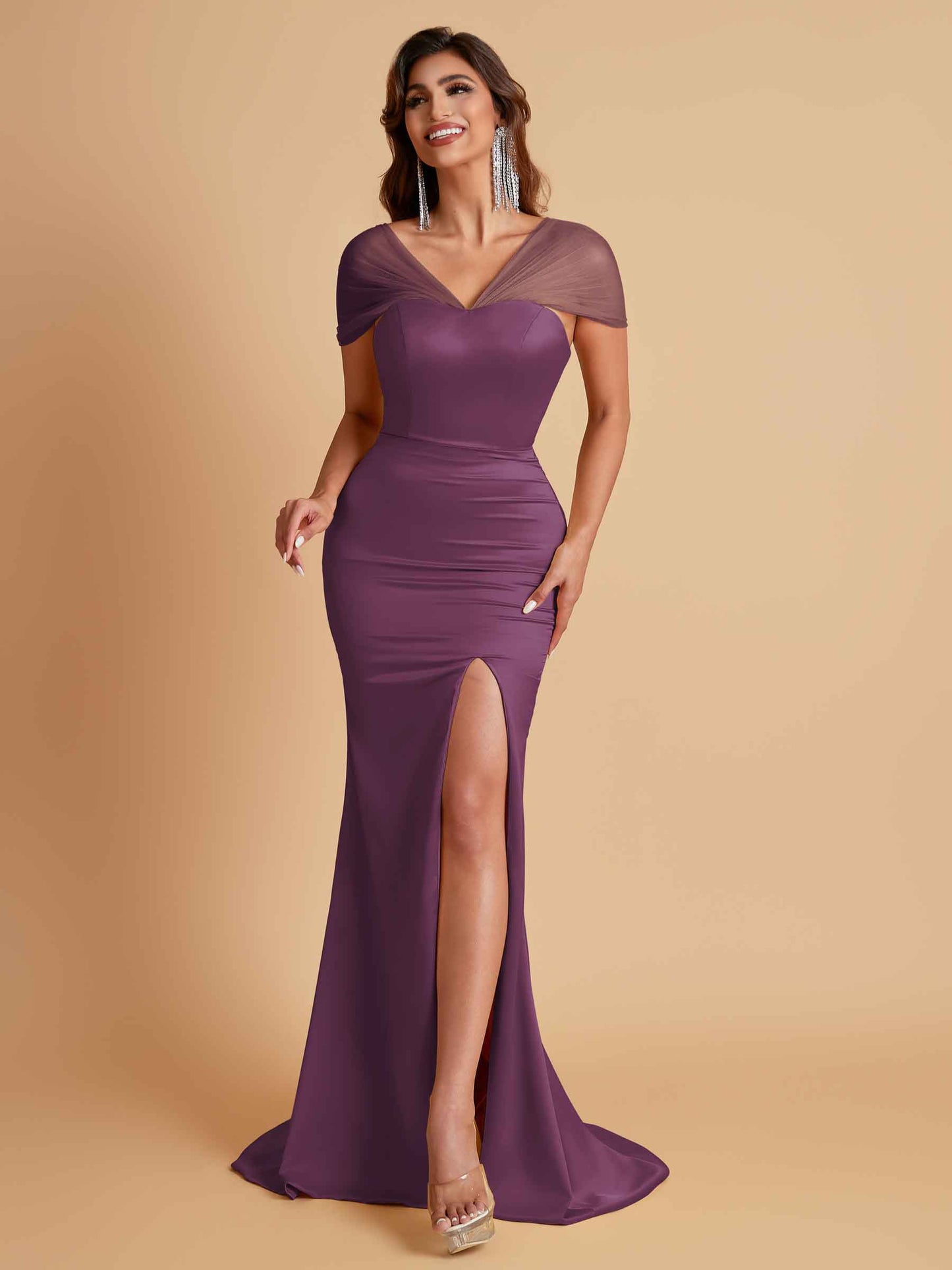 Sexy Soft Satin Mermaid V-neck Floor-Length Mermaid Bridesmaid Dresses