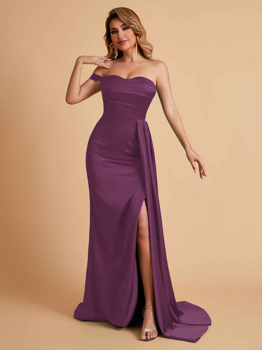 Sexy One-Shoulder Sweetheart With Train With High Split Floor-Length Bridesmaid Dresses